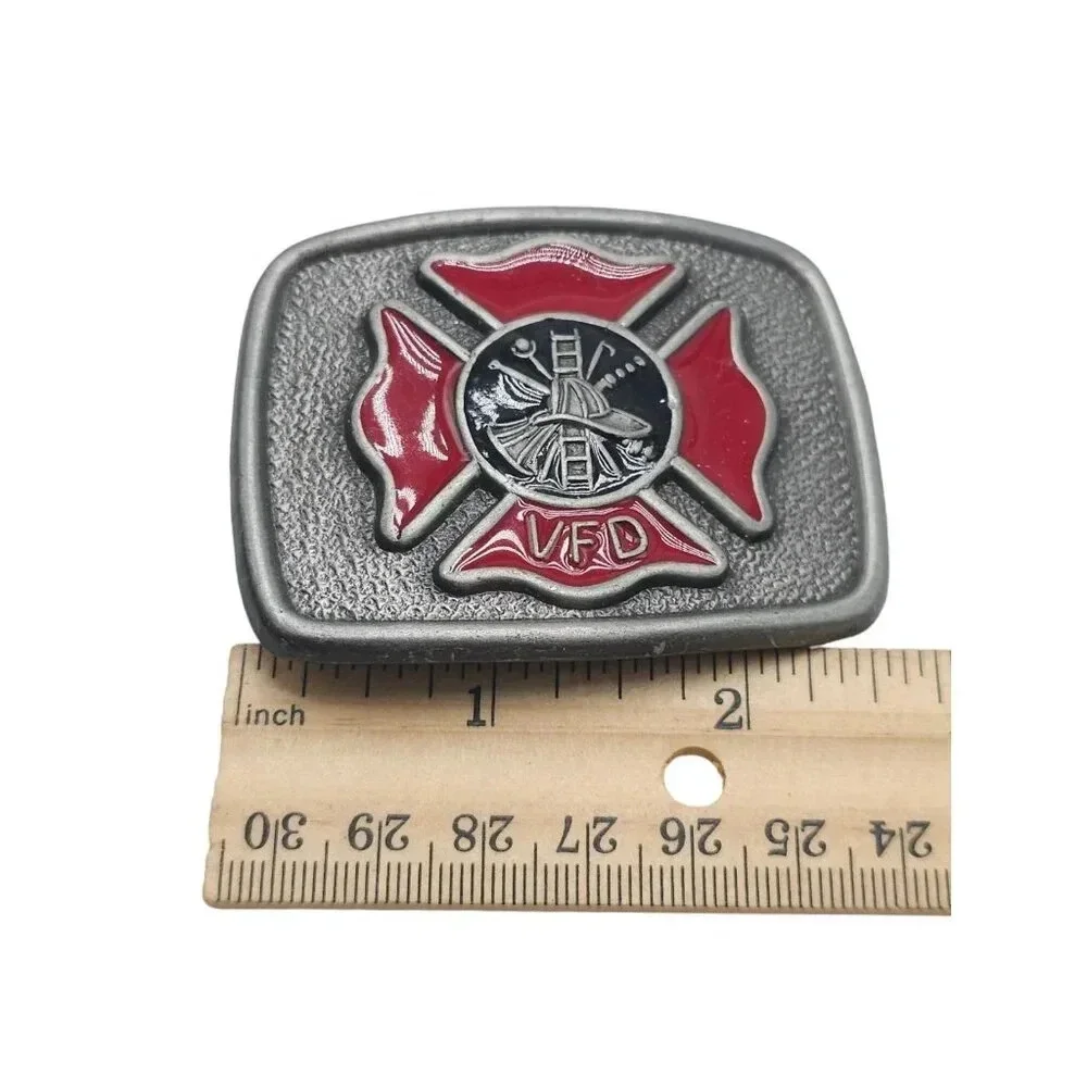 Trophy Buckle Volunteer Fire Department Belt Buckle Silver Tone Vintage